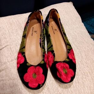 Rockwell Tharp Leather Flat Shoes floral print size 38 usa 8